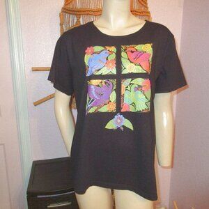 Sabaku Art Bird Portrait T-Shirt Size M Short Sleeves Tropical Floral Boho USA